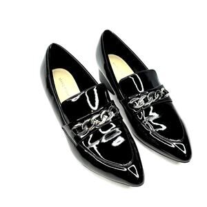 Marc Fisher Black Patent Flecker Faux Leather Point Toe Loafers 7.5